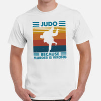 Judo T-Shirt - Mixed Martial Arts Attire, Wear, Clothes, Outfit - Gifts for Fighters, Wrestlers - Judo Because Murder Is Wrong Tee - White, Men