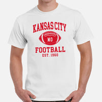 Kansas City Est.1960 T-Shirt - Football Fanatic Vintage Graphic Shirt: Retro Style, Ideal Gifts for Football Fans - Game Day Shirt - White, Men