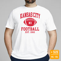 Kansas City Est.1960 T-Shirt - Football Fanatic Vintage Graphic Shirt: Retro Style, Ideal Gifts for Football Fans - Game Day Shirt - White, Plus Size