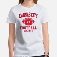 Kansas City Est.1960 T-Shirt - Football Fanatic Vintage Graphic Shirt: Retro Style, Ideal Gifts for Football Fans - Game Day Shirt - White, Women