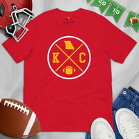 Kansas City Football Emblem Fanatic Vintage Graphic T-Shirt: Retro Style, Ideal Gifts for Him & Her, Football Fans - Game Day Shirt - Red