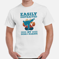 Karate Clothes - Martial Arts Shirt, Attire, Wear, Outfit - Gifts for Fighters, Wrestlers - Easily Distracted By Dogs And Karate Tee - White, Men