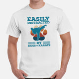 Karate Clothes - Martial Arts Shirt, Attire, Wear, Outfit - Gifts for Fighters, Wrestlers - Easily Distracted By Dogs And Karate Tee - White, Men