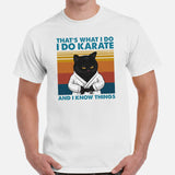Karate Clothes - Mixed Martial Arts Shirt, Attire, Wear, Outfit - Gifts for Fighters, Cat Lovers - I Do Karate And I Know Things Tee - White, Men