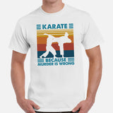 Karate Clothes - Mixed Martial Arts Shirt, Attire, Wear, Outfit - Gifts for Fighters, Wrestlers - Karate Because Murder Is Wrong Tee - White, Men
