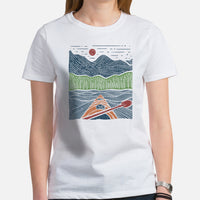 Kayaking Granola Forest Themed T-Shirt - Embrace The Lake & Yak Life - Adventure Awaits Tee - Gift for Avid Paddler, Nature Lover - White, Women