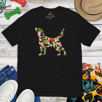 Labrador Dog Themed Clothes & Attire - Funny Canine Tee Shirts For Humans - Gifts for Campers & Dog Lovers - Tropical Floral T-Shirt - Black