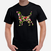 Labrador Dog Themed Clothes & Attire - Funny Canine Tee Shirts For Humans - Gifts for Campers & Dog Lovers - Tropical Floral T-Shirt - Black, Men