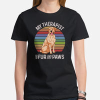 Labrador Dog Themed Clothes & Attire - Funny Canine Tee Shirts For Humans - Gifts for Dog Lovers - My Therapist Has Fur & Paws T-Shirt - Black, Women