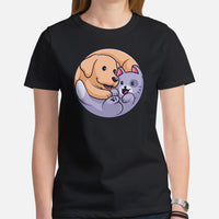 Labrador Dog Themed Clothes & Attire - Funny Canine Tee Shirts & Outfit For Humans - Gifts for Cat & Dog Lovers - Cute Yin Yang T-Shirt - Black, Women