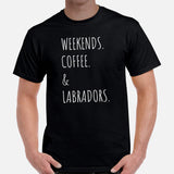 Labrador Dog Themed Clothes - Funny Canine Tee Shirts For Humans - Gifts for Coffee & Dog Lovers - Weekends, Coffee & Labradors T-Shirt - Black, Men