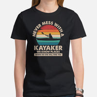 Lake Boating Wear, Apparel - Vacation Outfit, Clothes - Gift for Kayaker, Outdoorsman, Nature Lovers - Don't Mess With A Kayaker Tee - Black, Women