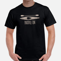 Lake Boating Wear, Apparel - Vacation Outfit, Clothes - Gift for Kayaker, Outdoorsman, Nature Lovers - Retro Paddle On Kayaking Tee - Black, Men