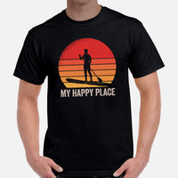 Lake Boating Wear, Apparel - Vacation Outfit, Clothes - Gift Ideas for Kayaker, Outdoorsman, Nature Lovers - Funny My Happy Place Tee - Black, Men