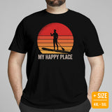 Lake Boating Wear, Apparel - Vacation Outfit, Clothes - Gift Ideas for Kayaker, Outdoorsman, Nature Lovers - Funny My Happy Place Tee - Black, Plus Size