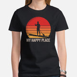 Lake Boating Wear, Apparel - Vacation Outfit, Clothes - Gift Ideas for Kayaker, Outdoorsman, Nature Lovers - Funny My Happy Place Tee - Black, Women