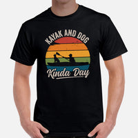 Lake Wear, Apparel - Vacation Outfit, Clothes - Gift for Kayaker, Outdoorsman, Nature Lovers - Vintage Kayak And Dog Kinda Day Tee - Black, Men