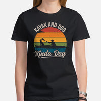 Lake Wear, Apparel - Vacation Outfit, Clothes - Gift for Kayaker, Outdoorsman, Nature Lovers - Vintage Kayak And Dog Kinda Day Tee - Black, Women