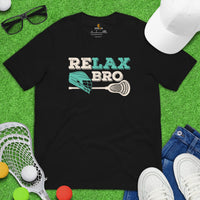 Funny Lacrosse Shirt - Game Day Shirt - Gift for Lacrosse Player & Coach - Lacrosse T-Shirt - Lax Dad Shirt - Vintage Relax Bro T-Shirt - Black