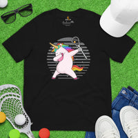 Lax T-Shirt & Clothting - Lacrosse Gifts for Coach & Players - Ideas for Guys, Men & Women - Adorable Dadding Unicorn T-Shirt - Black