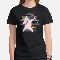 Lax T-Shirt & Clothting - Lacrosse Gifts for Coach & Players - Ideas for Guys, Men & Women - Adorable Dadding Unicorn T-Shirt - Black, Women