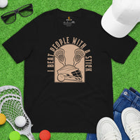 Lax T-Shirt & Clothting - Lacrosse Gifts for Coach & Players - Ideas for Guys, Men & Women - Funny I Beat People With A Stick T-Shirt - Black