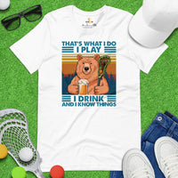 Funny Lacrosse Shirt - Beershirt - Game Day Shirt - Gift for Lacrosse Player, Coach - Lacrosse T-Shirt - I Play I Drink And Know Things Tee - White