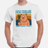 Funny Lacrosse Shirt - Game Day Shirt - Gift for Lacrosse Player & Coach - Lacrosse T-Shirt - Lax Shirt - I Play Lacrosse & Know Things Tee - White, Men