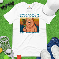 Funny Lacrosse Shirt - Game Day Shirt - Gift for Lacrosse Player & Coach - Lacrosse T-Shirt - Lax Shirt - I Play Lacrosse & Know Things Tee - White