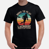 Funny Lacrosse Shirt - Game Day Shirt - Gift for Lacrosse Player - Lacrosse T-Shirt - Born To Play Lacrosse Forced To Go To School T-Shirt - Black, Men