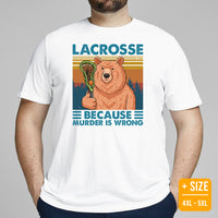 Lax T-Shirt & Clothting - Lacrosse Gifts for Coach & Players - Ideas for Men & Women - Funny Lacrosse Because Murder Is Wrong Tee - White, Plus Size