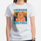 Lax T-Shirt & Clothting - Lacrosse Gifts for Coach & Players - Ideas for Men & Women - Funny Lacrosse Because Murder Is Wrong Tee - White, Women