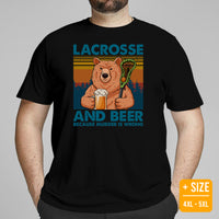 Funny Lacrosse Shirt - Beershirt - Game Day Shirt - Gift for Lacrosse Player, Coach - Lacrosse T-Shirt - Beer Because Murder Is Wrong Shirt - Black, Plus Size