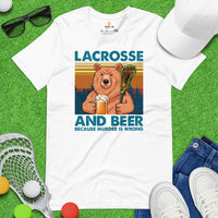 Funny Lacrosse Shirt - Beershirt - Game Day Shirt - Gift for Lacrosse Player, Coach - Lacrosse T-Shirt - Beer Because Murder Is Wrong Shirt - White