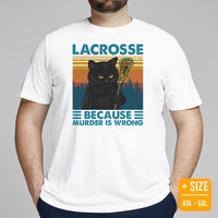 Lax T-Shirt - Lacrosse Gifts for Coach & Players, Cat Lovers - Ideas for Guys, Men & Women - Funny Lacrosse Because Murder Is Wrong Tee - White, Plus Size