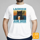 Lax T-Shirt - Lacrosse Gifts for Coach & Players, Cat Lovers - Ideas for Guys & Women - Funny Lax & Beer Because Murder Is Wrong Tee - White, Plus Size