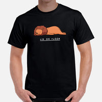 Lion T-Shirt - Lie On Floor Sarcastic Shirt - Panthera Leo, Big Wild Cat, King of Beasts Tee - Gift for Lion & Wildlife Animal Lovers - Black, Men