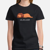 Lion T-Shirt - Lie On Floor Sarcastic Shirt - Panthera Leo, Big Wild Cat, King of Beasts Tee - Gift for Lion & Wildlife Animal Lovers - Black, Women
