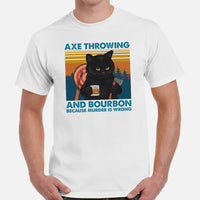 Lumberjack Shirt - Gift for Logger, Carpenter, Cat Lover - Logging Outfit, Clothes - Axe Throwing & Bourbon Because Murder Is Wrong Tee - White, Men