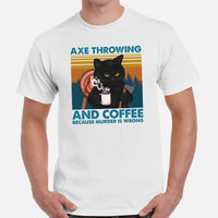 Lumberjack Shirt - Gift for Logger, Carpenter, Cat Lover - Logging Outfit, Clothes - Axe Throwing & Coffee Because Murder Is Wrong Tee - White, Men