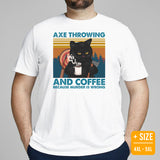 Lumberjack Shirt - Gift for Logger, Carpenter, Cat Lover - Logging Outfit, Clothes - Axe Throwing & Coffee Because Murder Is Wrong Tee - White, Plus Size