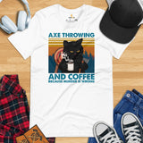 Lumberjack Shirt - Gift for Logger, Carpenter, Cat Lover - Logging Outfit, Clothes - Axe Throwing & Coffee Because Murder Is Wrong Tee - White