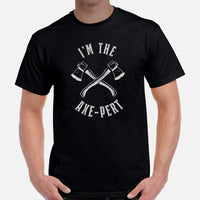 Lumberjack T-Shirt - Gift for Logger, Carpenter, Axe Thrower - Logging, Axe Throwing, Carpentry Outfit, Clothes - I'm The Axe-Pert Tee - Black, Men