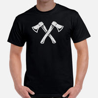 Lumberjack T-Shirt - Gift for Logger, Carpenter, Axe Thrower - Logging, Axe Throwing, Carpentry Outfit, Clothes - Retro Hatchets Tee - Black, Men