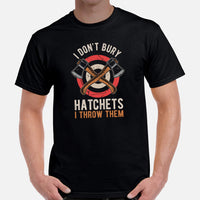 Lumberjack T-Shirt - Gift for Logger, Carpenter, Axe Thrower - Logging, Axe Throwing, Carpentry Outfit - Funny I Throw Hatchets Tee - Black, Men