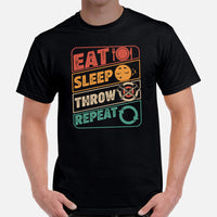 Lumberjack T-Shirt - Gift for Logger, Carpenter, Axe Thrower - Logging, Axe Throwing Outfit - 80s Retro Eat Sleep Throw Repeat Tee - Black, Men