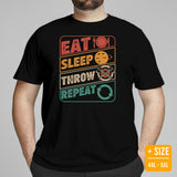 Lumberjack T-Shirt - Gift for Logger, Carpenter, Axe Thrower - Logging, Axe Throwing Outfit - 80s Retro Eat Sleep Throw Repeat Tee - Black, Plus Size