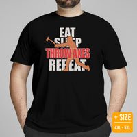 Lumberjack T-Shirt - Gift for Logger, Carpenter, Axe Thrower - Logging, Axe Throwing Outfit - Funny Eat Sleep Throw Axes Repeat Tee - Black, Plus Size