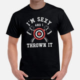 Lumberjack T-Shirt - Gift for Logger, Carpenter, Axe Thrower - Logging, Carpentry Outfit, Clothes - Funny I'm Sexy And I Thrown It Tee - Black, Men