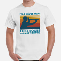 Lumberjack T-Shirt - Gift for Logger, Carpenter, Axe Thrower - Logging, Carpentry Outfit, Clothes - I Like Boobs And Axe Throwing Tee - White, Men